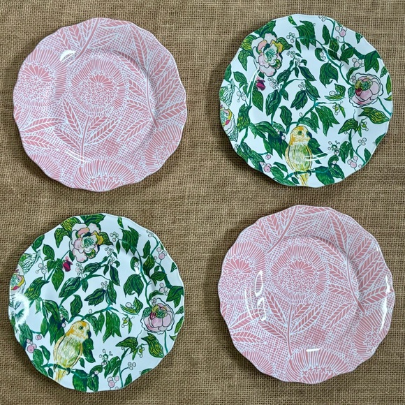 Opalhouse Other - Opalhouse Mismatched Melamine Salad Plate Set Tropical Bird Pink Floral Fun